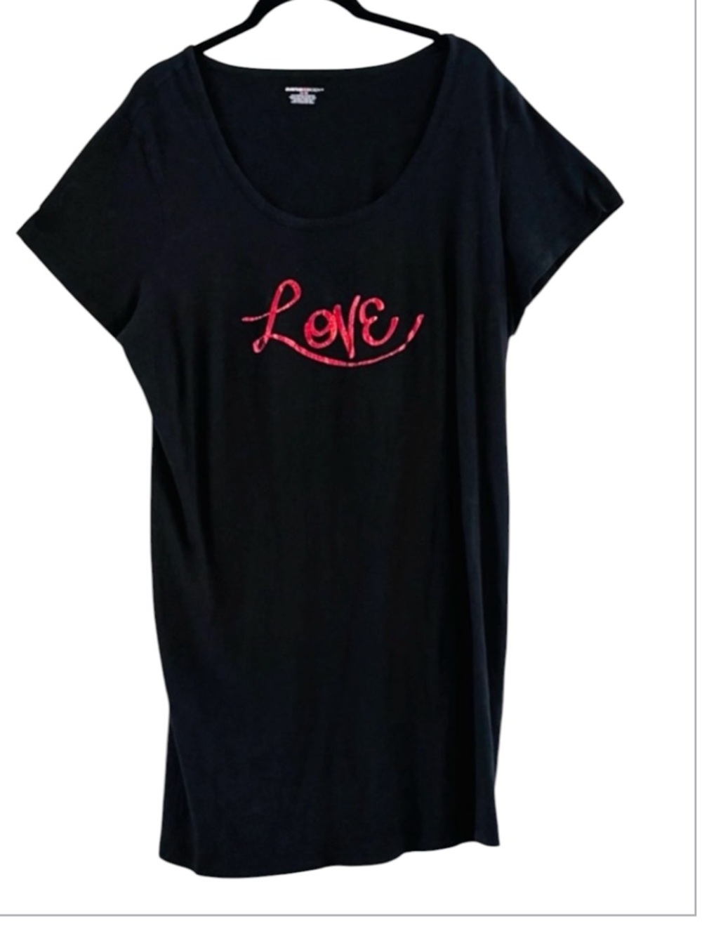 Avenue Black Short Sleeve Scoop Neck Nightshirt Red "Love" Script Size 14/16